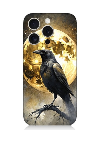 Apple Uyumlu iPhone 15 Pro Ay Ve Karga Desenli Silikon Kılıf Silikon