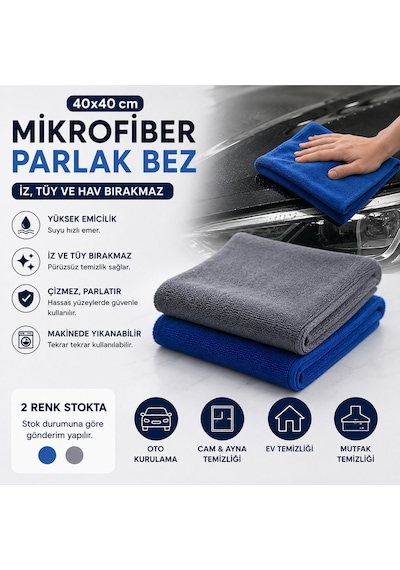 Muggio 40x40 Mikrofiber Parlak Bez Oto Kurulama Temizlik Bezi İz Tüy Hav Bırakmaz 1 Adet