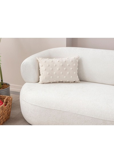 Swita Home Dekoratif Puantiye Keten Kumaşlı Kırlent Kılıfı 30x50 Beyaz
