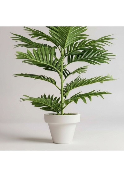 100 Cm Yapay Areca Palmiyesi Premium Dekoratif İç Mekan Bitkisi Beyaz Plastik Saksı Yeşil