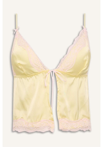 Defacto Dantel Detaylı Saten Açık Sarı Pijama Üst H1352ax26smyl83 Sarı-yl83