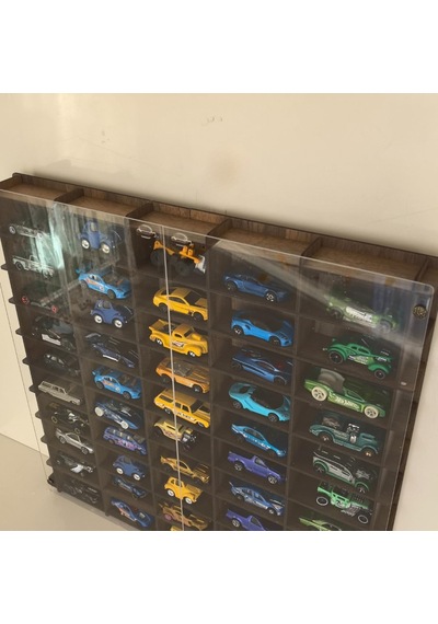 Pleksi Kapaklı 1/64 Ölçek 50araç Hotwheels Matchbox Metal Araç Uyumlu Model Oyuncak Araba Rafı- Çok Renkli