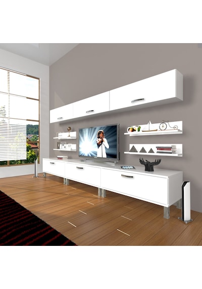 Decoraktiv Eko 8y Slm Krom Ayaklı Tv Ünitesi Tv Sehpası Beyaz
