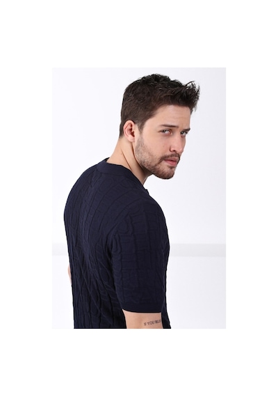 Ferraro Lacivert Polo Yaka Fermuarlı Erkek Pamuk Triko T-Shirt-Lacivert (490417803) Lacivert