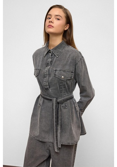 Olcay Geniş Paça Pantolon Denim İkili Takım Antrasit 9379-tk
