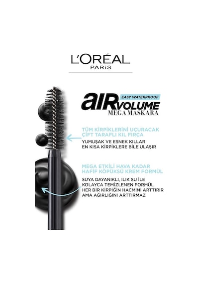 L'Oreal Paris Air Volume Mega Easy Waterproof Suya Dayanıklı Maskara Siyah