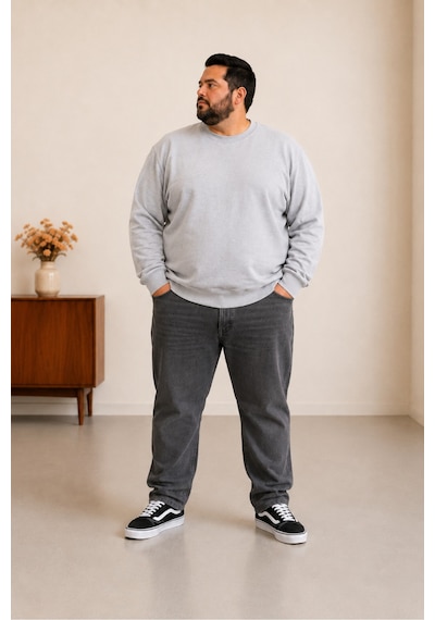Sngl Tekstil Erkek Büyük Beden Oversize 3 İplik Uzun Kollu Sweatshirt 3xl-4xl-5xl-6xl-7xl-8xl-9xl Gri Melanj