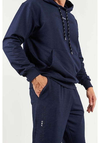 Tommy Life İndigo Kapüşonlu Kanguru Cep Lastik Paça Erkek Oversize Eşofman Takımı - 85117 İndigo