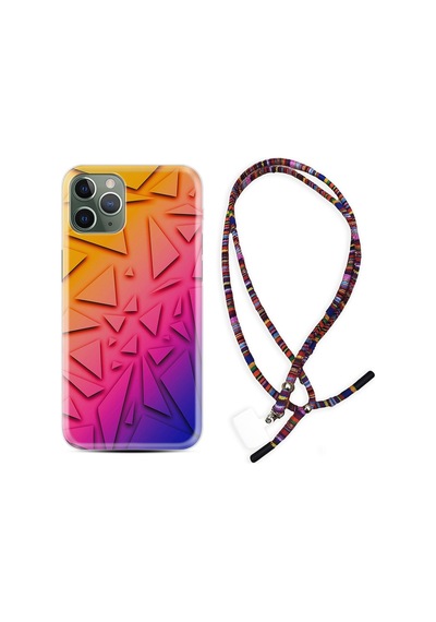 Apple Uyumlu iPhone 11 Pro Max Kılıf Rasta Boyun Askılı Üçgenler 1635