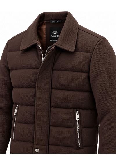Rayyen Slim Fit Erkek Yakalı Dolum Mont 7815 Kahverengi