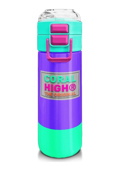 Coral High 500 Ml Kız Çocuk Pipetli Termos/matara - Mor Renk Detaylı Desenli - Çift Kullanım Özelliği Çok Renkli