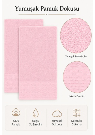 2'li Büyük Boy Banyo Havlusu 90x150 Cm %100 Pamuk Siena Collection 650 Gr Pembe