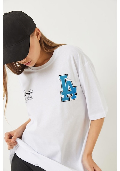 Shade Kadın Los Angeles Baskılı Oversize Kısa Kollu Penye T-shirt 5197 60283079 - Beyaz