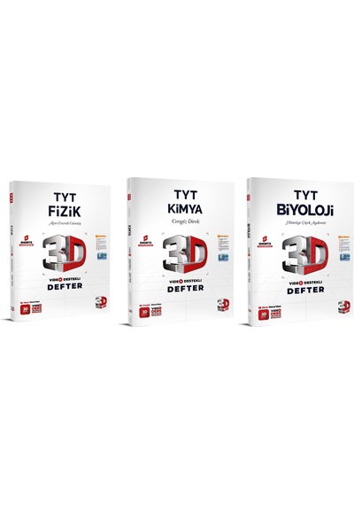 3d Yayınları 2024 Tyt Fizik + Kimya + Biyoloji Video Destekli Defter Seti 3 Kitap