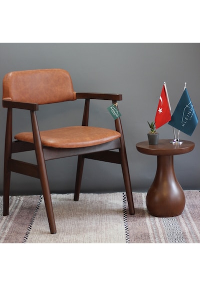 Kleinhaus - Busan Kolçaklı Ahşap Sandalye - Yemek Odası Sandalyesi Koyu Ceviz
