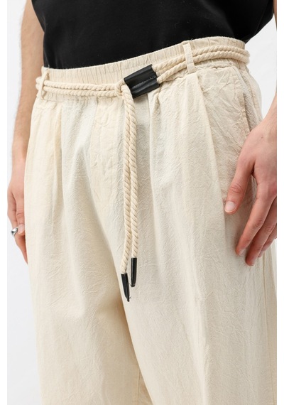 Vamos Kemer Detaylı Oversize Keten Pantolon Naturel