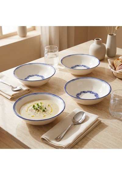 Güral Yaprak Desenli 14 Cm 4lü Porselen Çorba Ve Salata Kasesi Seti Çok Renkli