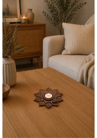3 Katlı Ahşap Lotus Mumluk