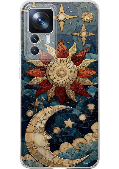 Printify Xiaomi Mi 12t İle Uyumlu Vitray Sol Ve Luna Tasarımlı Şeffaf Silikon Kılıf Şeffaf