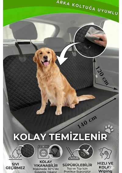 Evcil Hayvan Oto Koltuk Kılıfı Sıvı Geçirmez Araç Arka Koltuk Koruma Örtüsü-140x120cm-siyah