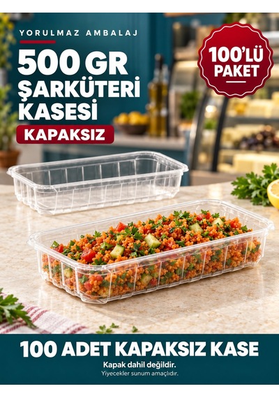 500 Gr Kapaksız Şarküteri Kasesi 100 Lü Şeffaf Dikdörtgen Meze Ve Salata Kabı Siyah