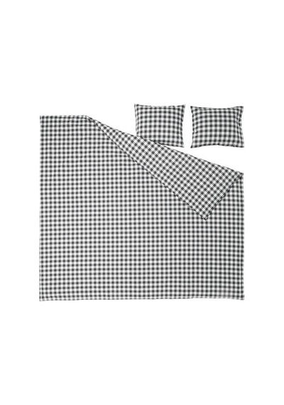 Ikea Ektandvınge Çift Kişilik Nevresim Seti, Beyaz Siyah-kareli, 240x220/50x60 Cm