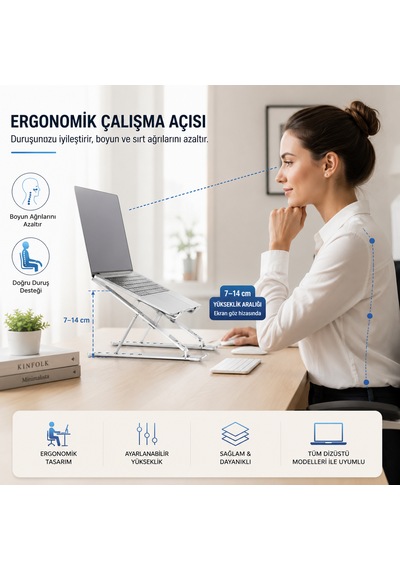 Alüminyum Katlanabilir Laptop Standı Ayarlanabilir Dizüstü Bilgisayar Yükseltici Ergonomik Notebook Standı Kaymaz Taşınabilir