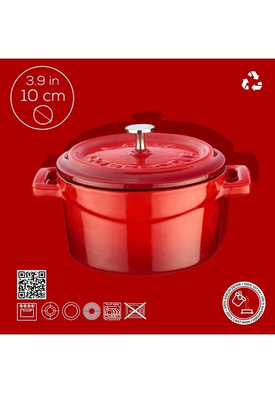 Metal Döküm Mini Tencere, 10 Cm, 0.35 L Hacim, Kırmızı Çok Renkli
