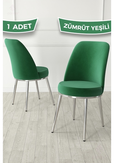 Jaxe Serisi 1 Adet Mutfak Sandalyesi Krom Kaplama Metal Ayak 1. Sınıf Babyface Kumaş Zümrüt Yeşili Sandalye Krom Ayak