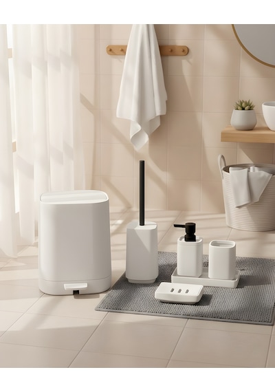 Mien Kare Beyaz 5 Parça Akrilik Banyo Seti Modern Ve Şık Tasarım Beyaz