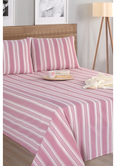 Sport Çizgili Çarşaf + Yastık Kılıfı Seti Çift Kişilik Soft Line Bordo Bordo