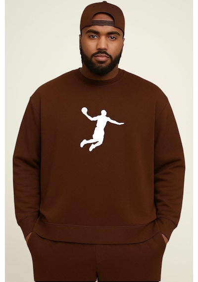 Benroma 3 İplik Penye Basketbolcu Baskılı Büyük Beden Unisex Sweatshırt Çok Renkli