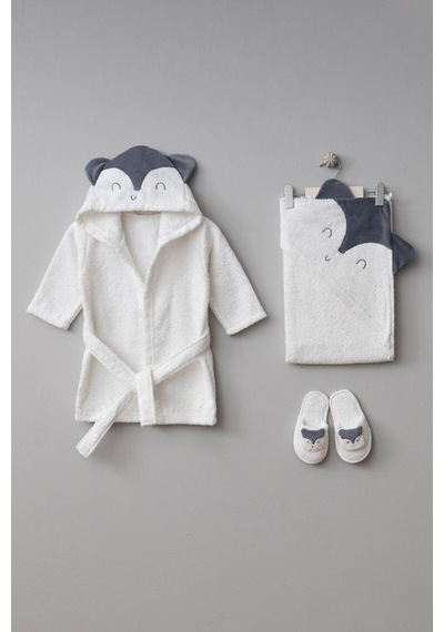Bebitof %100 Pamuk Tilki Desenli Bebek Bornoz Seti Bbtf.byz.30045 0 - 24 Ay