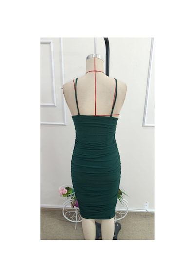 Butik İstanbul Kadın Ip Askılı Yuvarlak Yakalı Midi Sandy Elbise Zümrüt