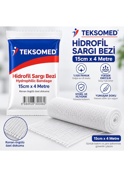 Teksomed Hidrofil Sargı Bezi 15 Cm X 4 Metre 100 Adet