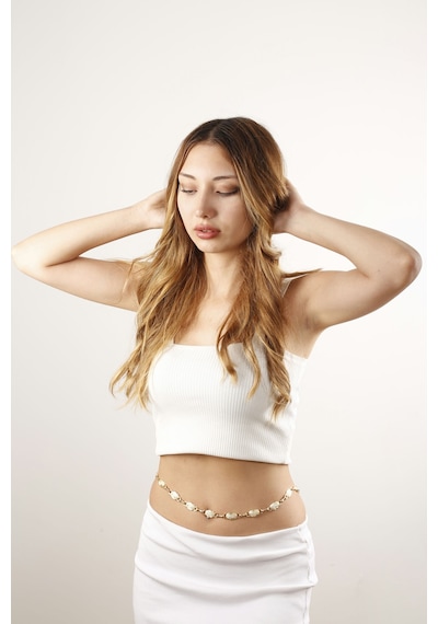 Gül Modeli Altın Renk Lak Kaplama Ayarlanabilir Bel Zinciri Altın