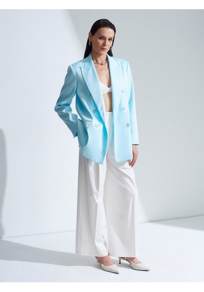 Dilvin 60802 Kruvaze Saten Blazer Ceket-mavi