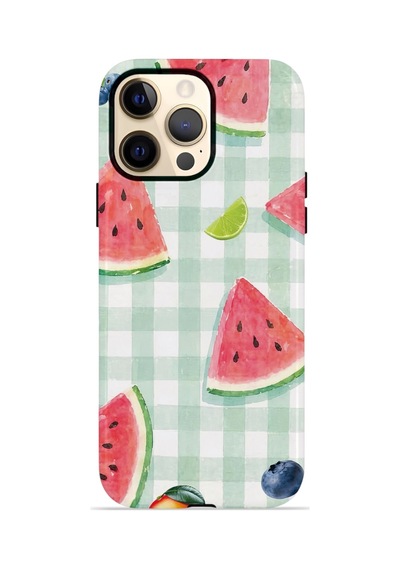 Apple iPhone Uyumlu 12 Pro Max Vorian Çift Katmanlı Kılıf Watermelon Picnic Gingham