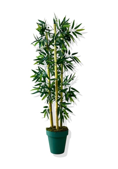 Cihan Çiçekçilik Yapay Yapraklı Bambu Ağacı 3 Bambu'lu 110 Cm Turkuaz Saksı Beyaz- Yeşil