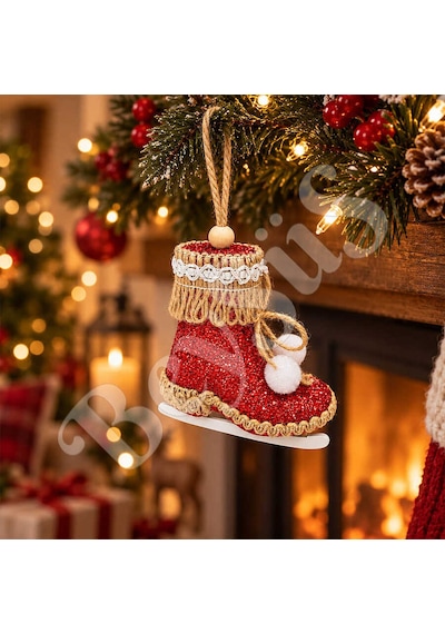 Yılbaşı Ağacı Süsü Kırmızı Paten 12 Cm