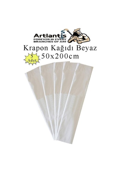 Artlantis Krapon Kağıdı 50x200 Cm 5 Adet Renkli Grapon Kağıdı Okul Sınıf Etkinlik Kreş Okul Öncesi Beyaz