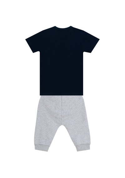 Denokids Catch Wave Shark Lacivert Erkek Çocuk Yazlık T-shirt Kapri Şort Takım