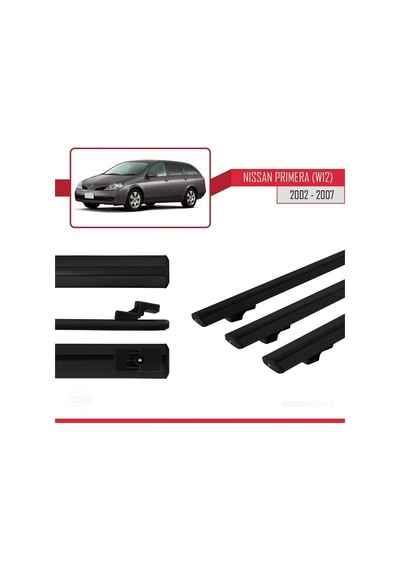 Nissan Primera W12 2002-2007 Arası İle Uyumlu Basic Model Ara Atkı Tavan Barı Siyah 3 Adet