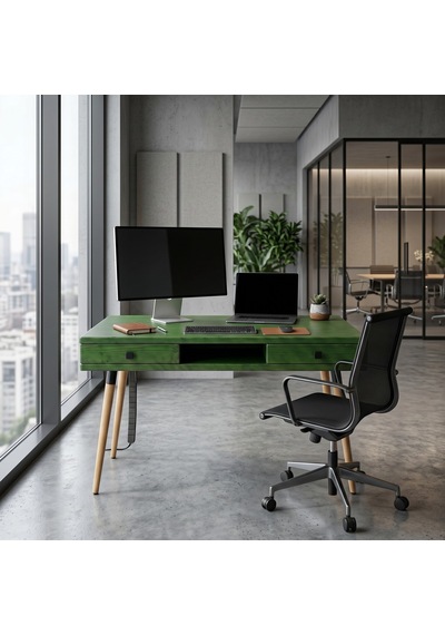 Mobenta Modest Desk: Masif Çalışma & Laptop Masası 2 Çekmece 1 Bölme - 120x60 Ye Yeşil