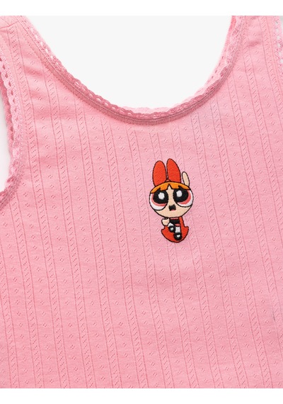 Koton Powerpuff Girls İşlemeli Lisanslı Kolsuz Bisiklet Yaka Atlet Pembe 5skg30111ak Gül