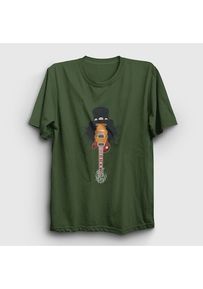 Presmono Unisex Guitar Guns N' Roses Slash T-shirt Haki