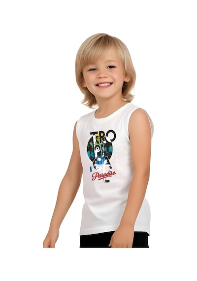 Fyk Kids Erkek Çocuk Tropical Baskılı Alt-üst Takım Beyaz