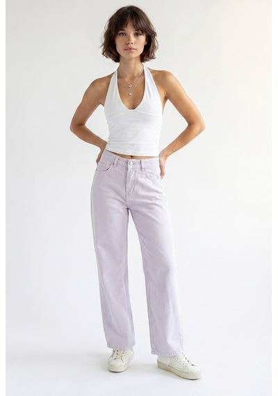 Mixray 2128 Kadın İnce Mevsimlik Yüksek Bel Wide Leg Denim Pantolon Lila
