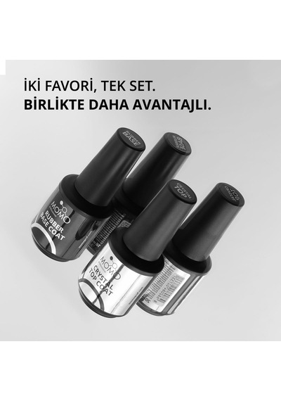 Kalıcı Oje Ve Protez Tırnak İçin 2 Li Set Rubber Base Coat 20 Ml, Crystal Top Coat 20 Ml Şeffaf