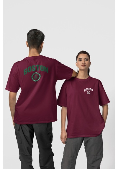 Boston Ön-arka Baskılı %100 Pamuk Beyaz Kadın/erkek Unisex Rahat Kalıp Oversize T-shirt Bordo Boston Ön-arka Baskılı %100 Pamuk Beyaz Kadın/erkek Unisex Rahat Kalıp Oversize T-shirt Bordo